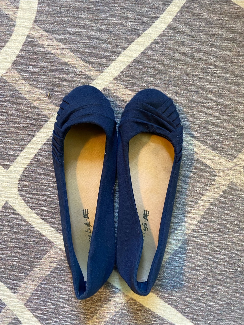 American Eagle By Payless Navy Ballet Flats with Pleated Toe